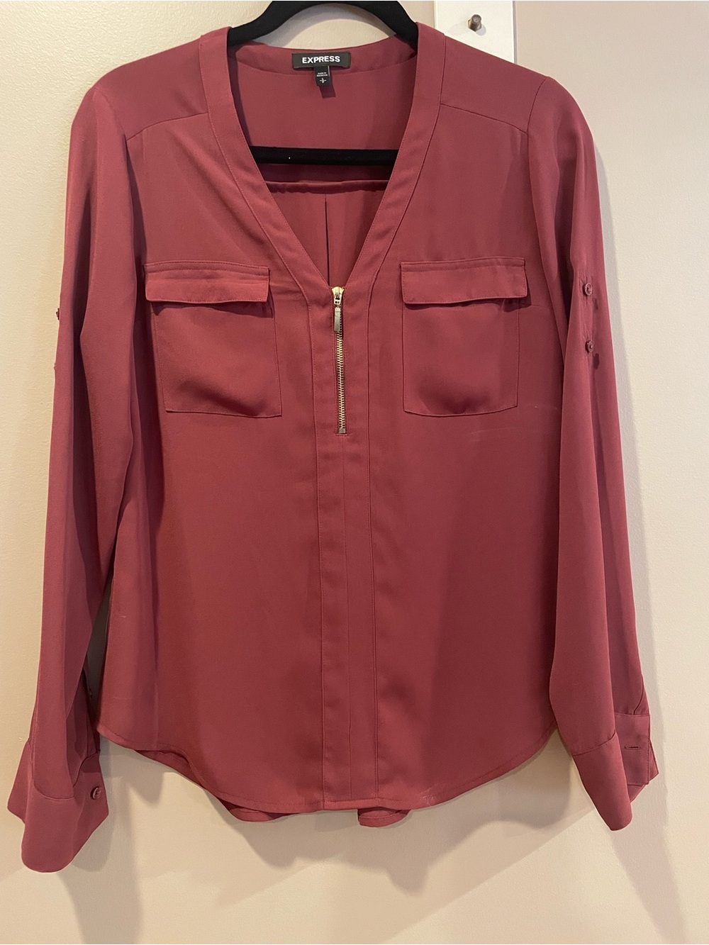 Express Women's Rose Long-Sleeve Zip-Front Blouse